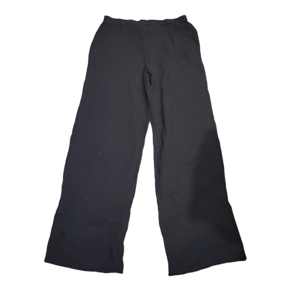 BOBI LOS ANGELES Black Gauzy Cotton Smocked Waist Wide Leg Pocket Pant Size XL